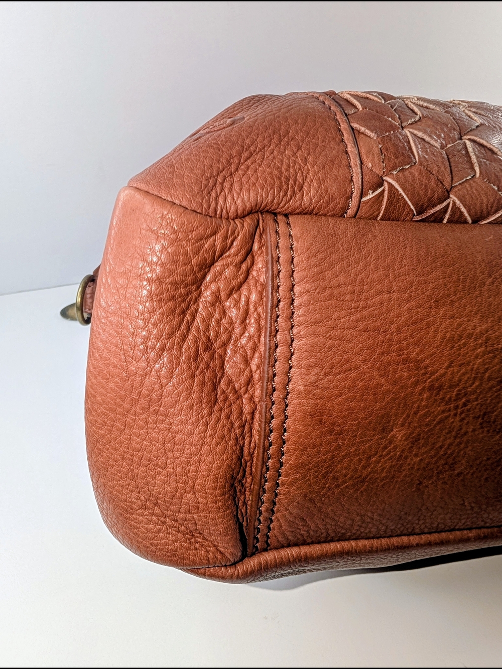 Born Millport Vintage Woven Leather Satchel / Bag, Purse Saddle Brown - Picture 5 of 10